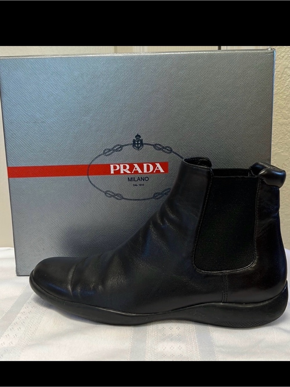 Prada Black Leather Chelsea Boot